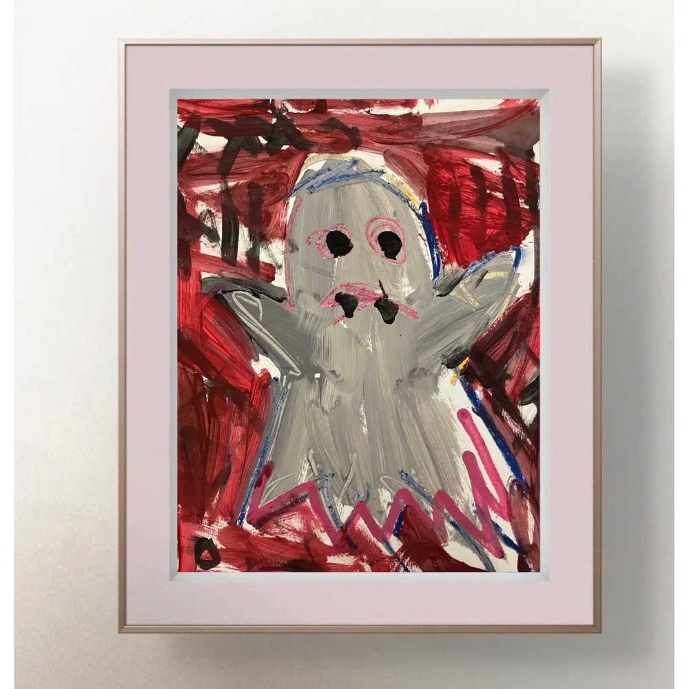 OMAN Original Ghost Painting 9x12 Abstract Expressionist Art on Paper Red Gray